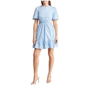 WAYF Women’s Medium Light Blue Puff Sleeve Side Cutout Mini Dress